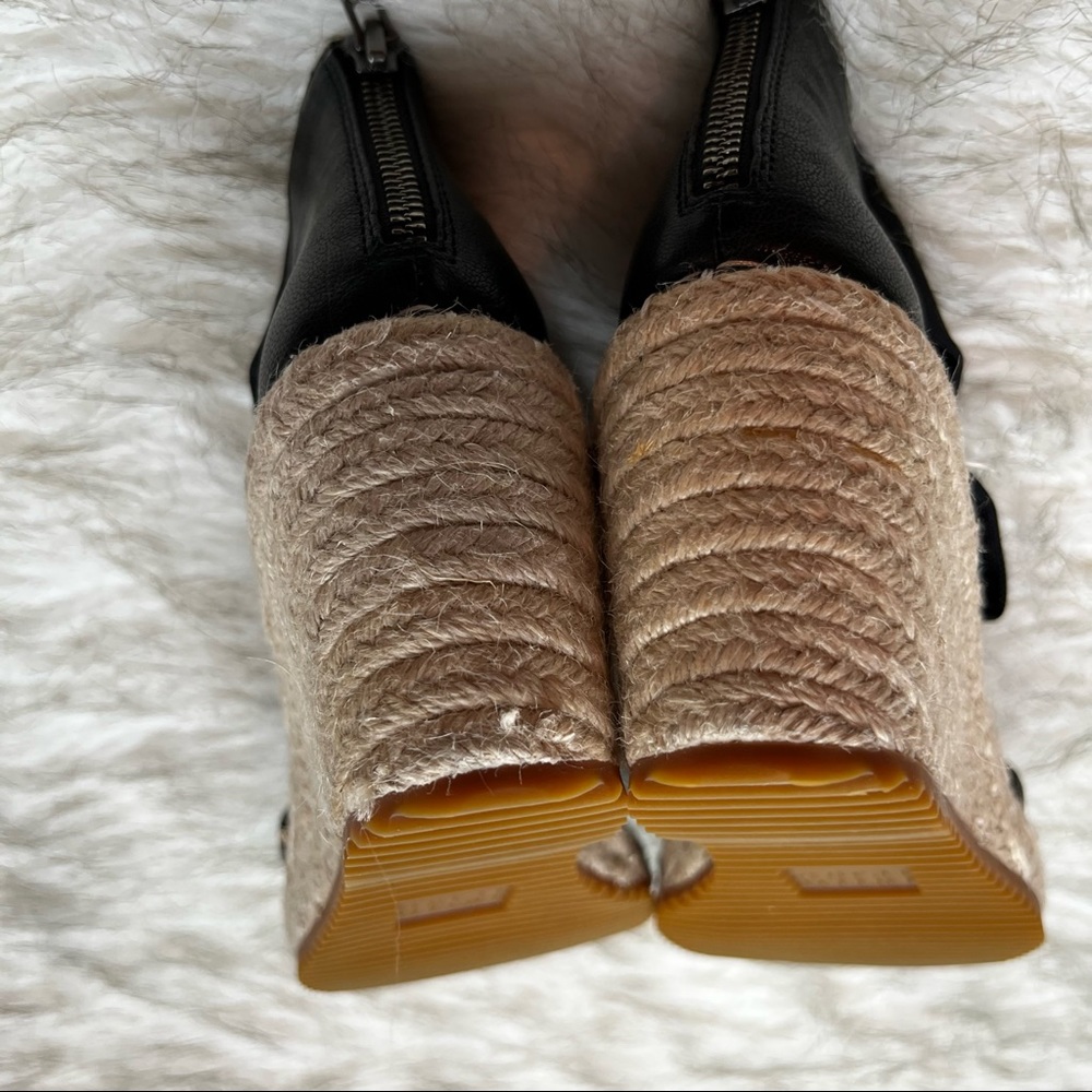 Eileen Fisher Black Wallis Leather Wedge Espadrille Sandals Ankle Strap Size 6.5 - Picture 9 of 12